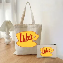 2pcs/set Gilmore Girls Luke Printed Ladies Handbag Cosmetic Bag Fashion Canvas Shoulder Bag Eco Large Capacity Shopping Bag