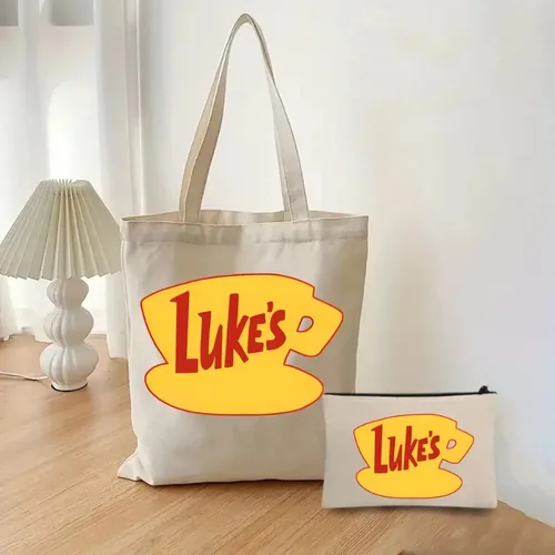 Gilmore Girls Luke 프린트 여성용 핸드백 화장품 가방, 패션 캔버스 숄더백, 에코 대용량 쇼핑백, 세트당 2 개 