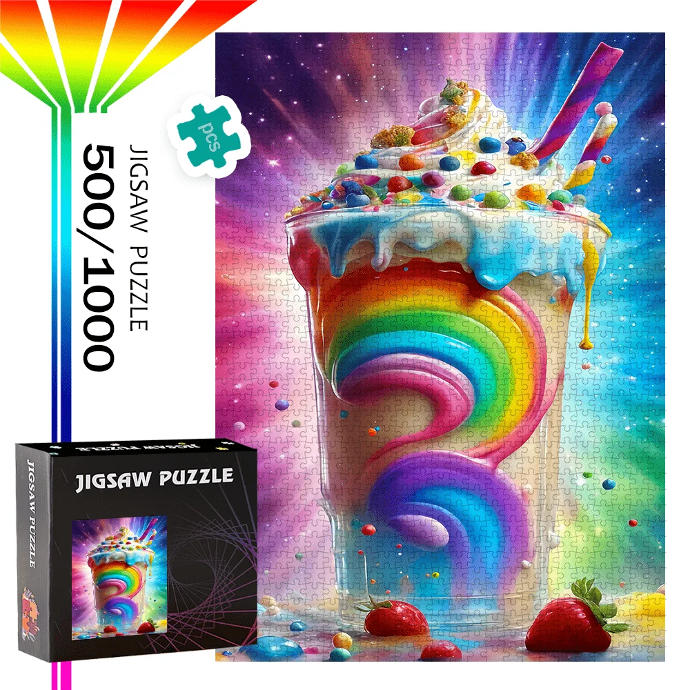Rompecabezas de arcoíris y crema de 500/1000 piezas, desafío grande de 5 sentidos con colores del arco iris 3D, helado y rociadores, Adv