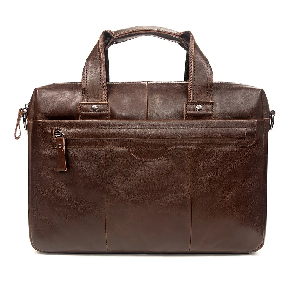 High-Quality Vintage Men's Genuine Leather Briefcase - Oil Wax Full-Grain Leather Handbag with Multi-Layer Zipper Pockets