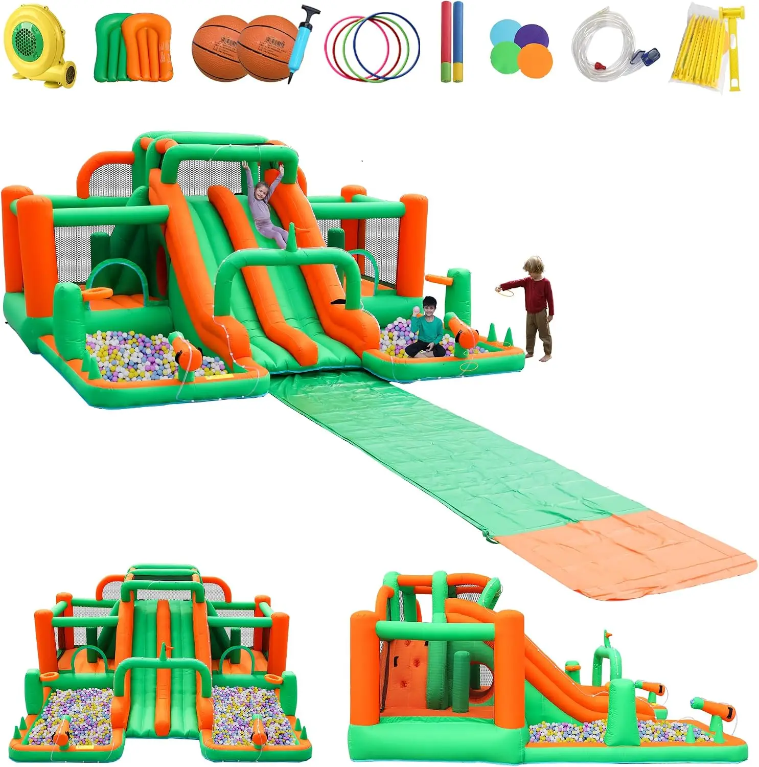 Inflatable Water Slide for Kids, 10-in-1 Water Play Slide with 750W Blower