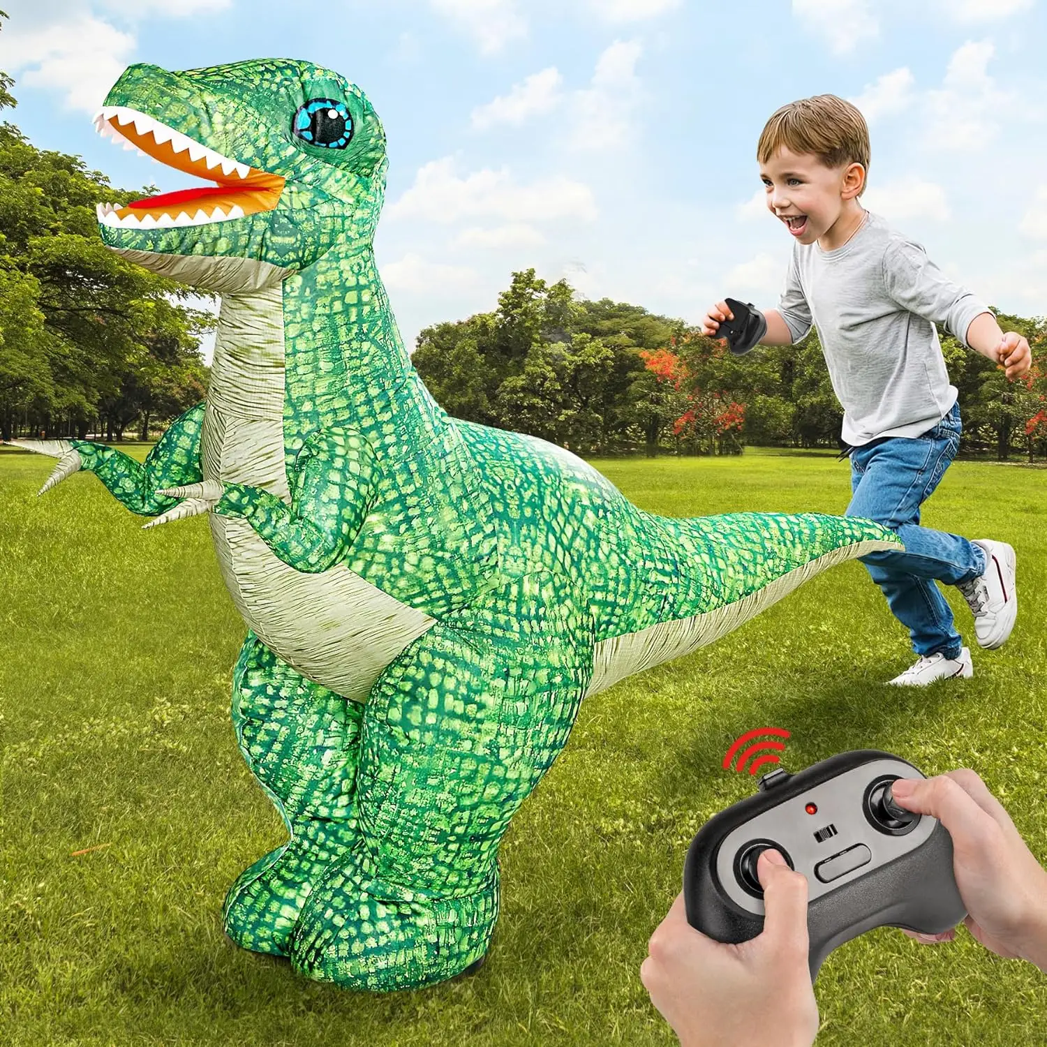 

2.4GHZ Remote Control Inflatable Dinosaur Toy for Kids Realistic Electric Toy Dinosaur with 360°Rotation Birthday Gifts for Boys