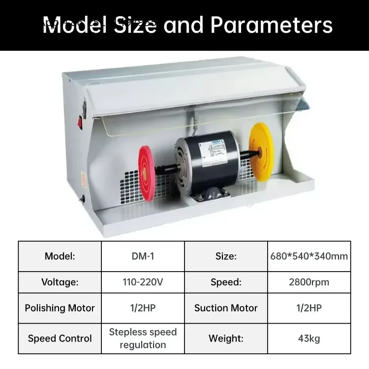 DM-1 Large Double Head Turbine 2800rpm 1/2HP Polishing Motor Gold and Silver Jewelry Bench Polishing Machine With Dust Collector