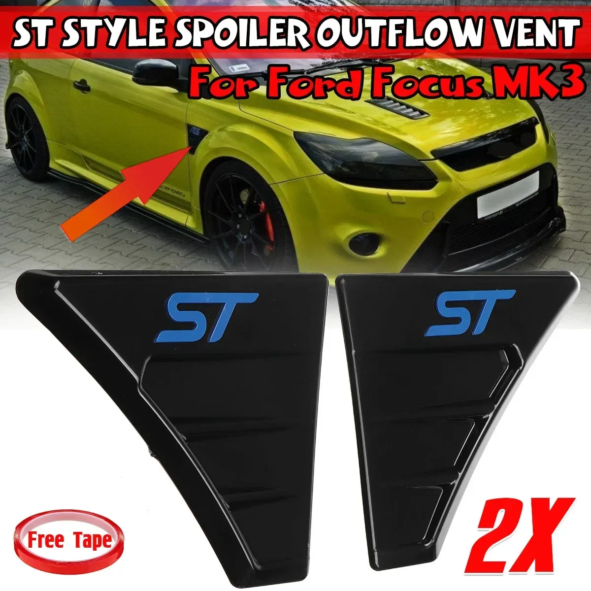 2 Color ST Style Car Side Wing Door Air Grill Intake Vent Trim Side Vent Fender Decor Sticker For Ford For Focus MK3 Body Kit