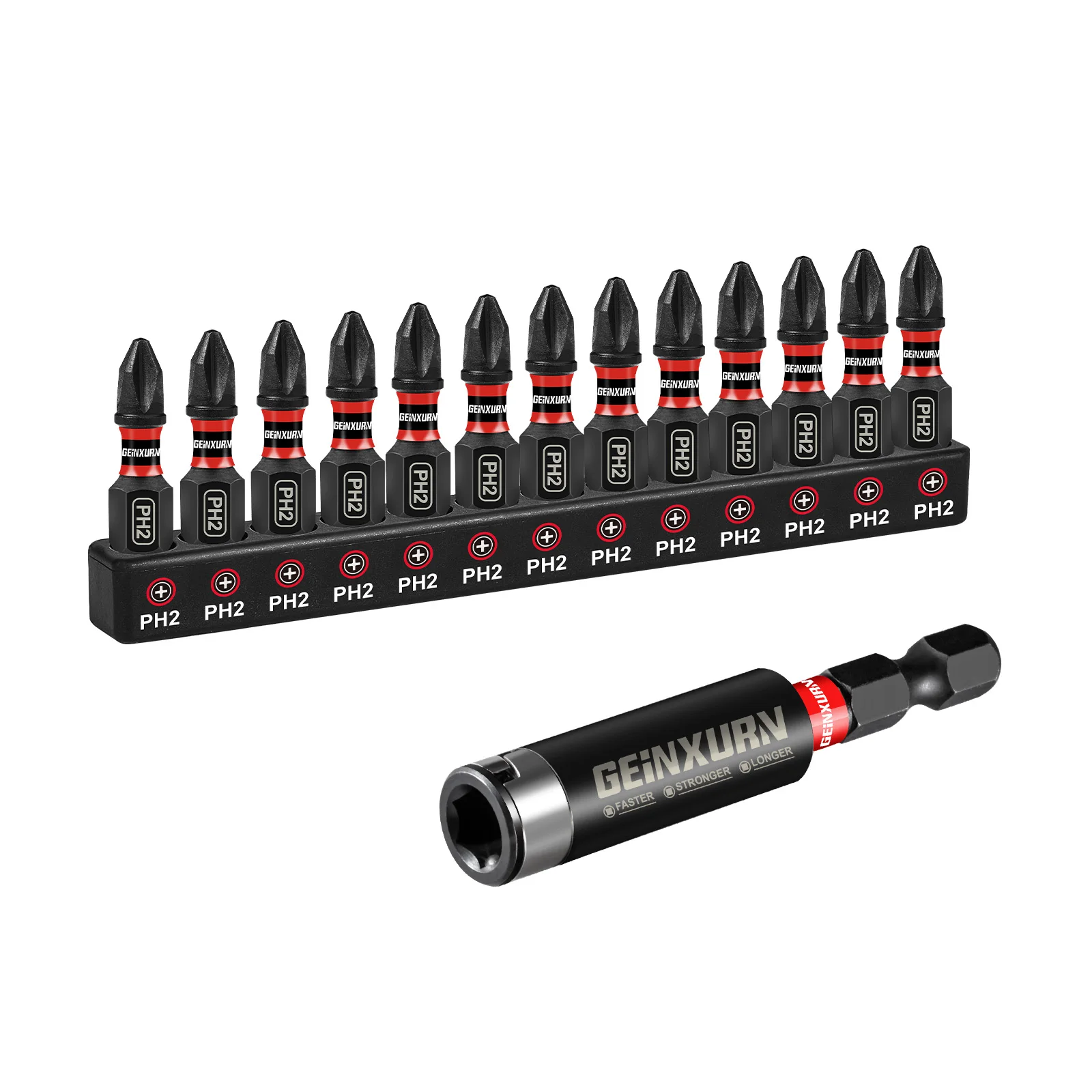 

Geinxurn Impact #2 Phillipes Screwdriver Bits Set, 1” Magnetic S2 Steel Bits Set and Bit Holder with Color Coded Base