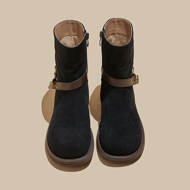 2025 New Women's Western Cowboy Boots Non-slip Round-Toe Maillard Women Boots Large Size  Ankle Boots and Short Boots female