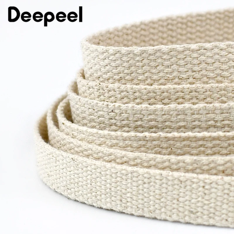 5Meters Deepeel 20-50mm Beige Cotton Webbing Canvas Bag Strap Decor Tapes Clothing Belt Ribbon Binding Band Sewing Bias Material