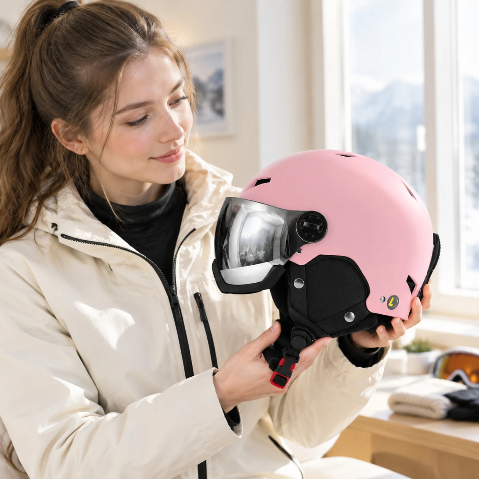 Snow Helmet with Integrated Visor Adjustable Venting Adult Snow Sports Helmet with Integrated Reflective Visor Insulated Padded