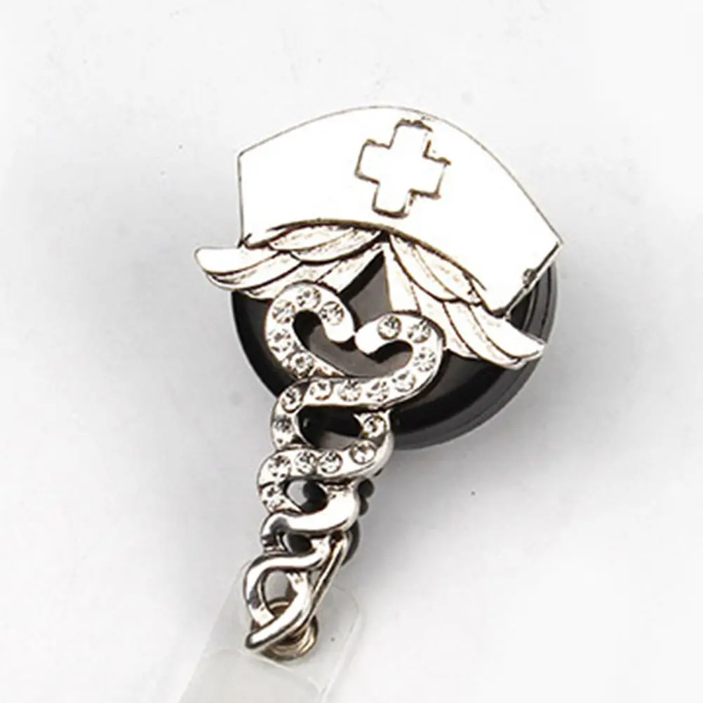Easy Pull Nurse Cap Telescopic Badge Holder White Clip for Nurse Doctor Student Work Badge Accessories