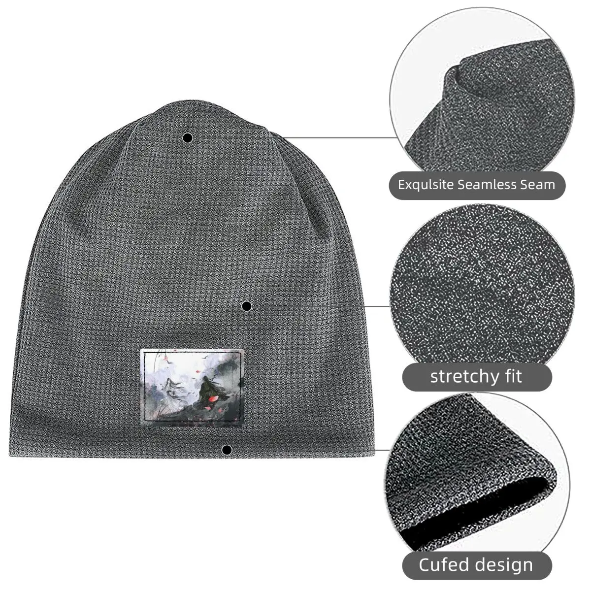 The Untamed WangXian Bunny Mo Dao Zu Shi Waffle Knit Fleece Lined Beanie with PU Leather Patch Unisex Warm Winter Soft Cap