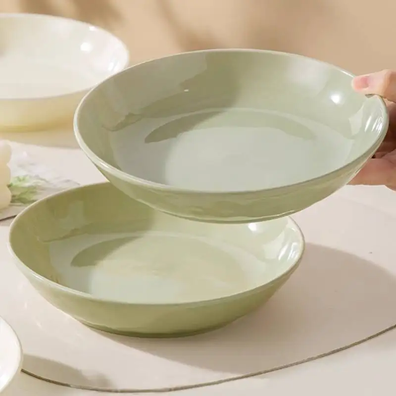 Nordic Green Dinner Set Plates European Party Italian Designer Plates Dinner Sets Ceramic Round Vaisselle Cuisine Kitchen Dishes view 3