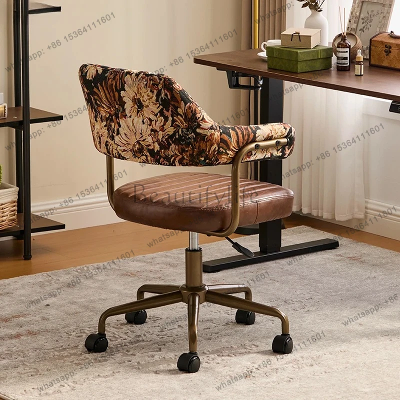 Study Chair with Backrest, Study Room Chair, Makeup Chair, Comfortable for Long Sitting, Adjustable Height, Vintage Style