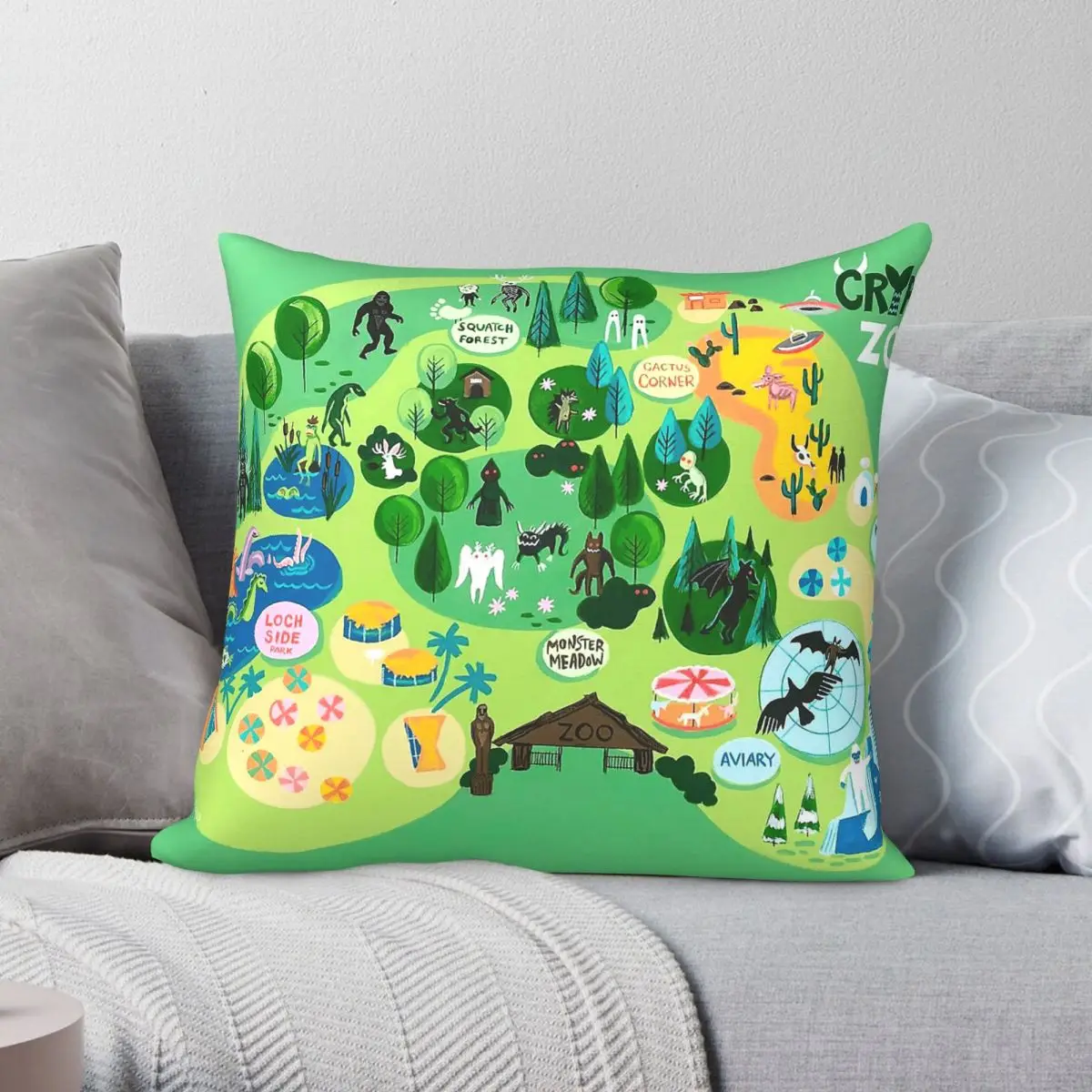 Cryptid Zoo Square Pillowcase Polyester Linen Velvet Creative Zip Decorative Pillow Case Sofa Seater Cushion Cover Wholesale