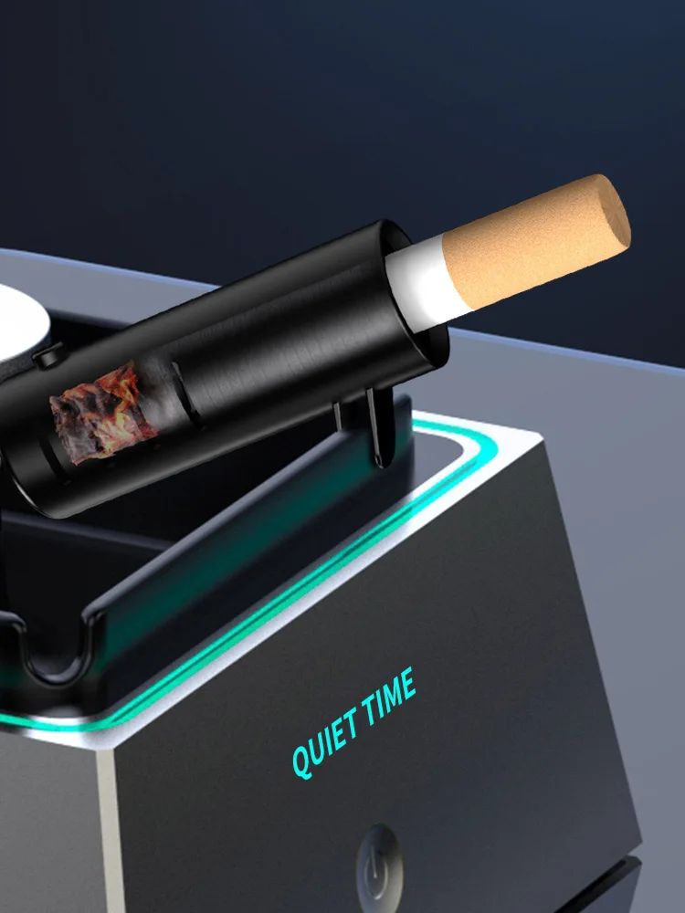 New Smoke Gas Filter Ashtray Air Purifier Ashtray Ashes Collector with Negative Ions Filter Sponge Cigarettes Burn Holder Light