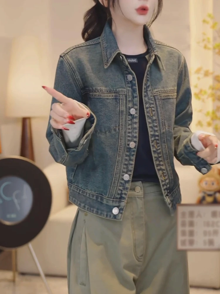 เสื้อแจ็คเก็ตยีนส์แฟชั่นสำหรับผู้หญิง คอปก สปริง/ออทัมน์ รุ่นใหม่ ระบายอากาศได้ดี สไตล์ลำลอง เสื้อคลุมผู้หญิง