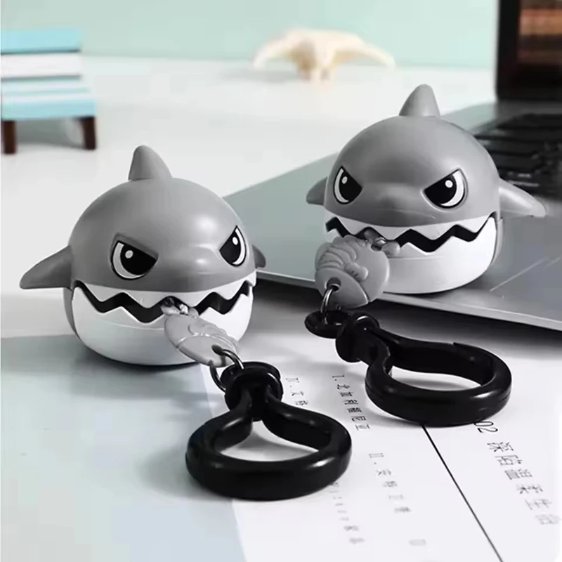 NEW Creative Fun Pull Line Nibbling Shark Keychain For Children Cartoon Eating Small Fish Keyring Car Bag Small Pendant Gift