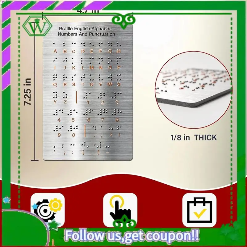 ABIK-Braille Alphabet Board,Raised Dots, For Beginners' Learning Of Numbers& Punctuation, Educational Gift