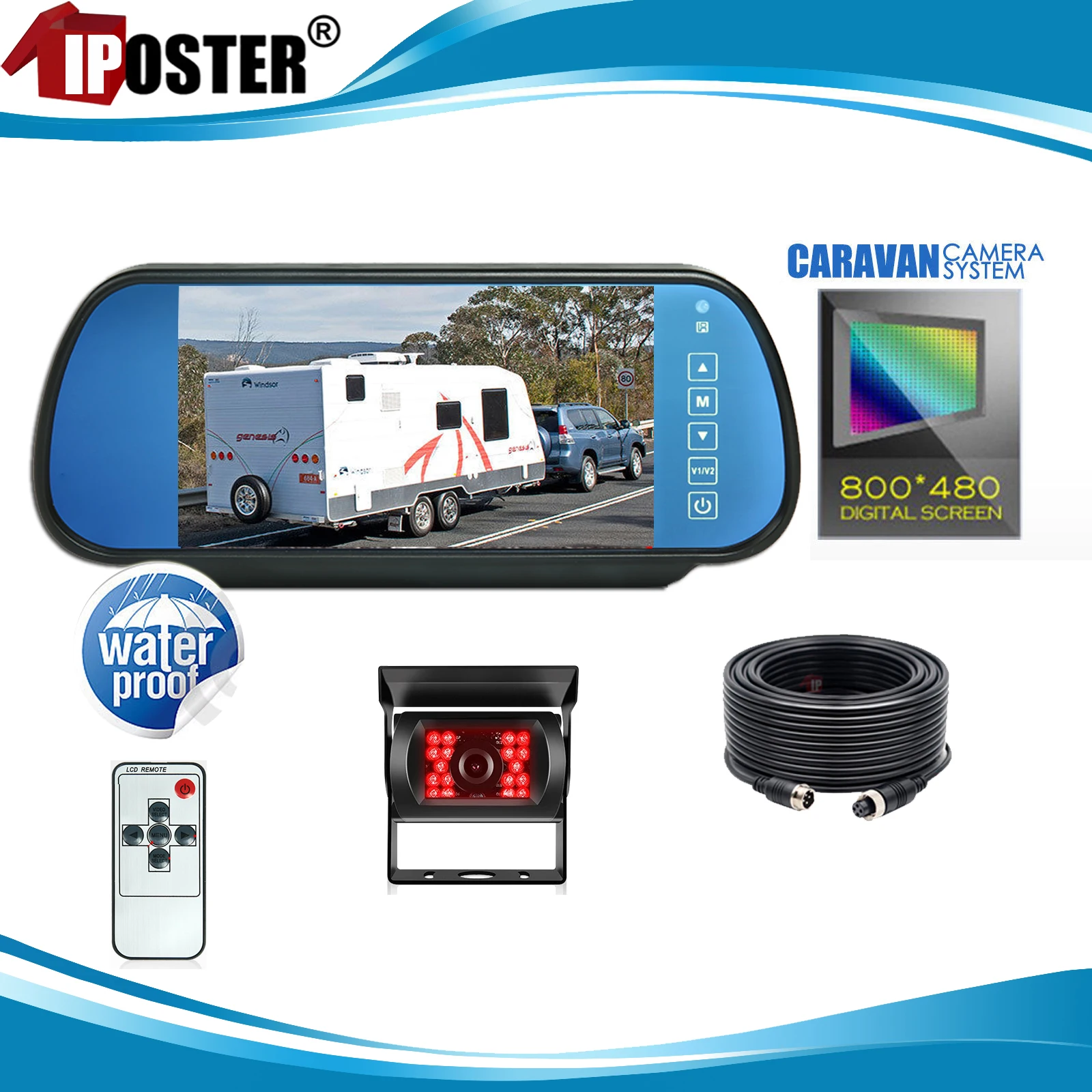 

iPoster 7 Inch LCD Screen Car Rear View Mirror Monitor Flip Camera Image Parking Lines Switch 4PIN Rear View Backup Camera Kit
