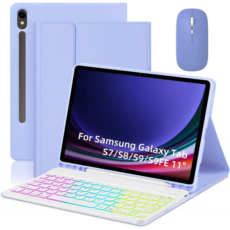 

Чехол-клавиатура для Samsung Galaxy Tab S9 FE 10.9 дюймов 2023, беспроводная клавиатура с подсветкой для Galaxy Tab S9 11 дюймов с отсеком для стилуса