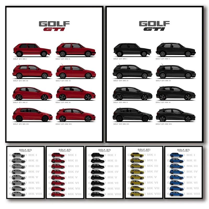Frameless canvas paintings,Retro German Cars Poster Aesthetics Golf Evolution Gti Racing Mk3 Collection Garage Canvas Print Wall