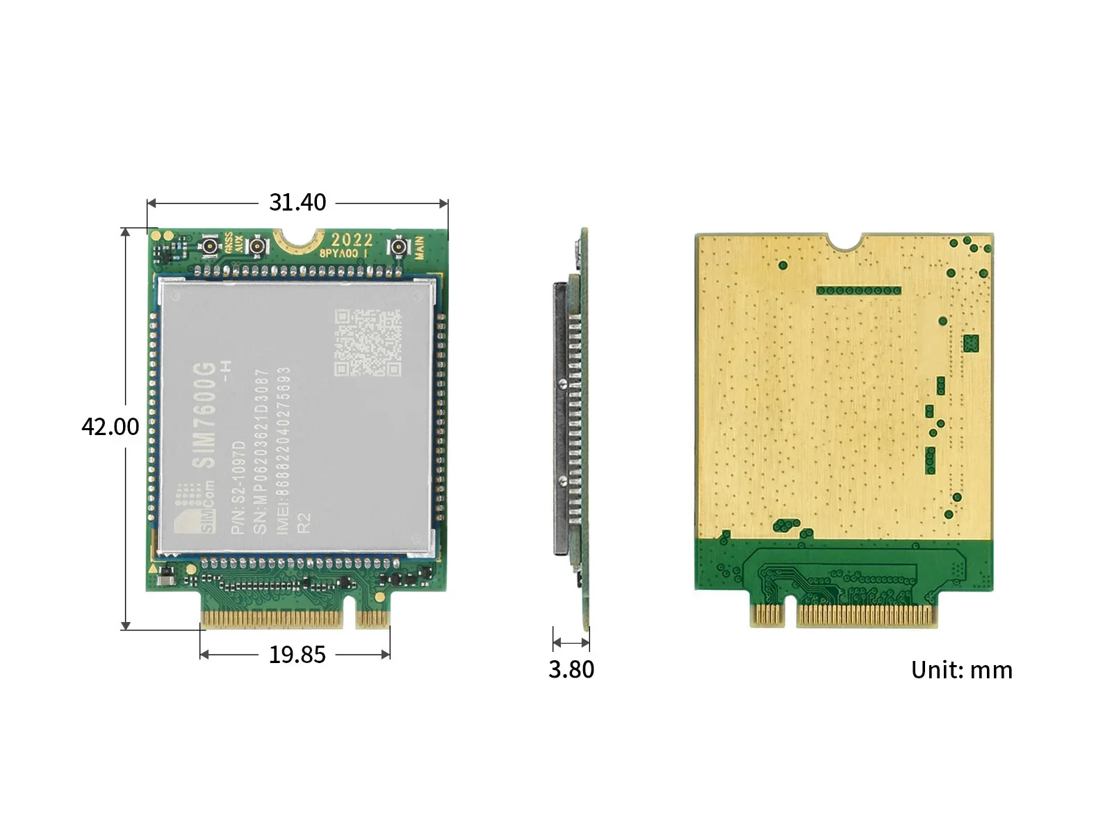 Waveshare SIM7600G-H-M.2 SIMCom Original 4G LTE Cat-4 Module, Global Coverage, With GNSS Support, M.2 B KEY Connector, LTE-TDD