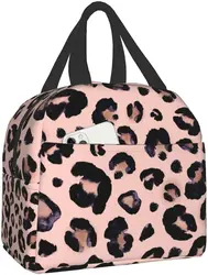 Lunch Bag for Women Leopard Print Cheetah Pink Insulated Lunch Box Cooler Tote for Adult Kids Work Office School Picnic Reusable