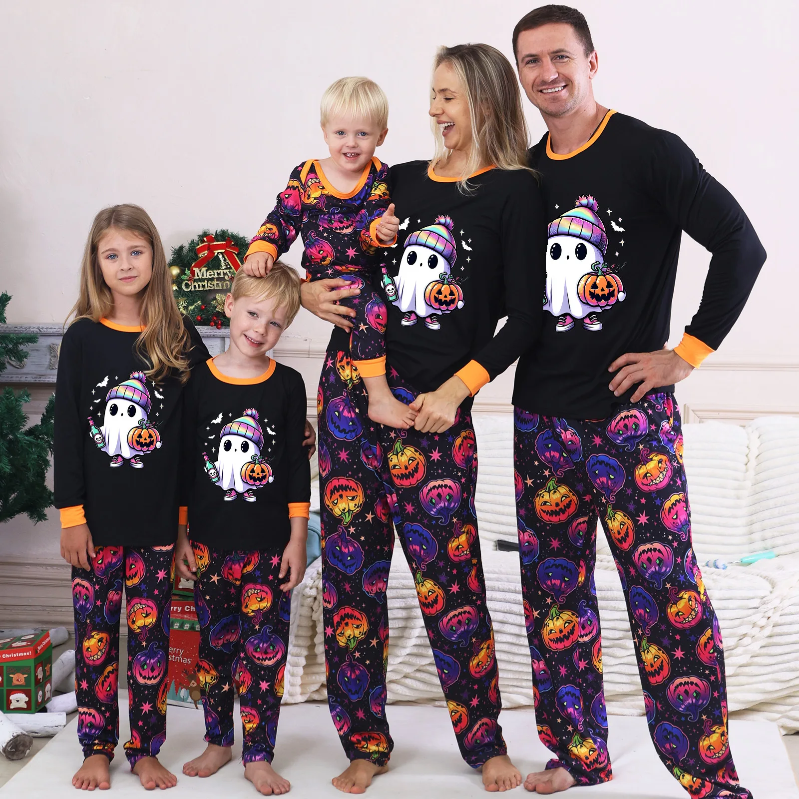 

Halloween Family Pajamas Set Baby Romper for Grandpa Grandma Dad Mom Daughter Son Skull Pumpkin Print Matching Clothes Outfits