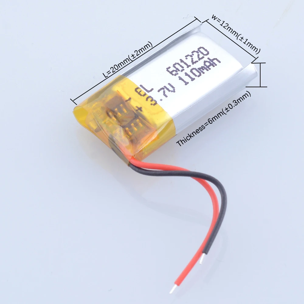 10 unids/lote 601220   Batería recargable LiPo de polímero de litio de 3,7 V y 110mAh para Mp3, auriculares Bluetooth, grabadora, bolígrafo, auriculares, vídeo