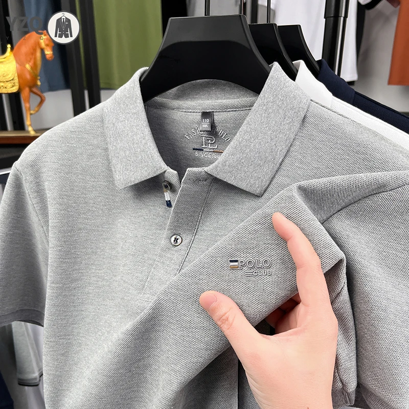 Cool touch pique mesh polo tee male single button lapel stretch breathable anti sweat driving walking everyday apparel