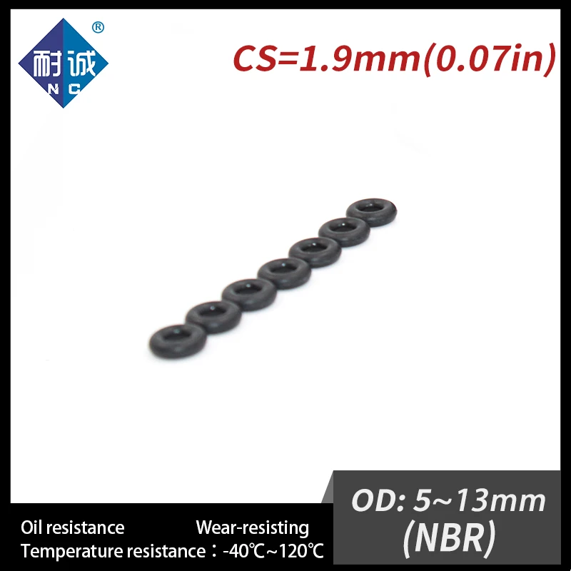 50 PCS / Lot Nitrile Rubber O-ring Black NBR 70A CS 1.9mm OD 5/5.5/6/6.5/7/8/8.5/9/10/10.5/11/11.5/12/13*1.9mm O Ring Gasket Oil