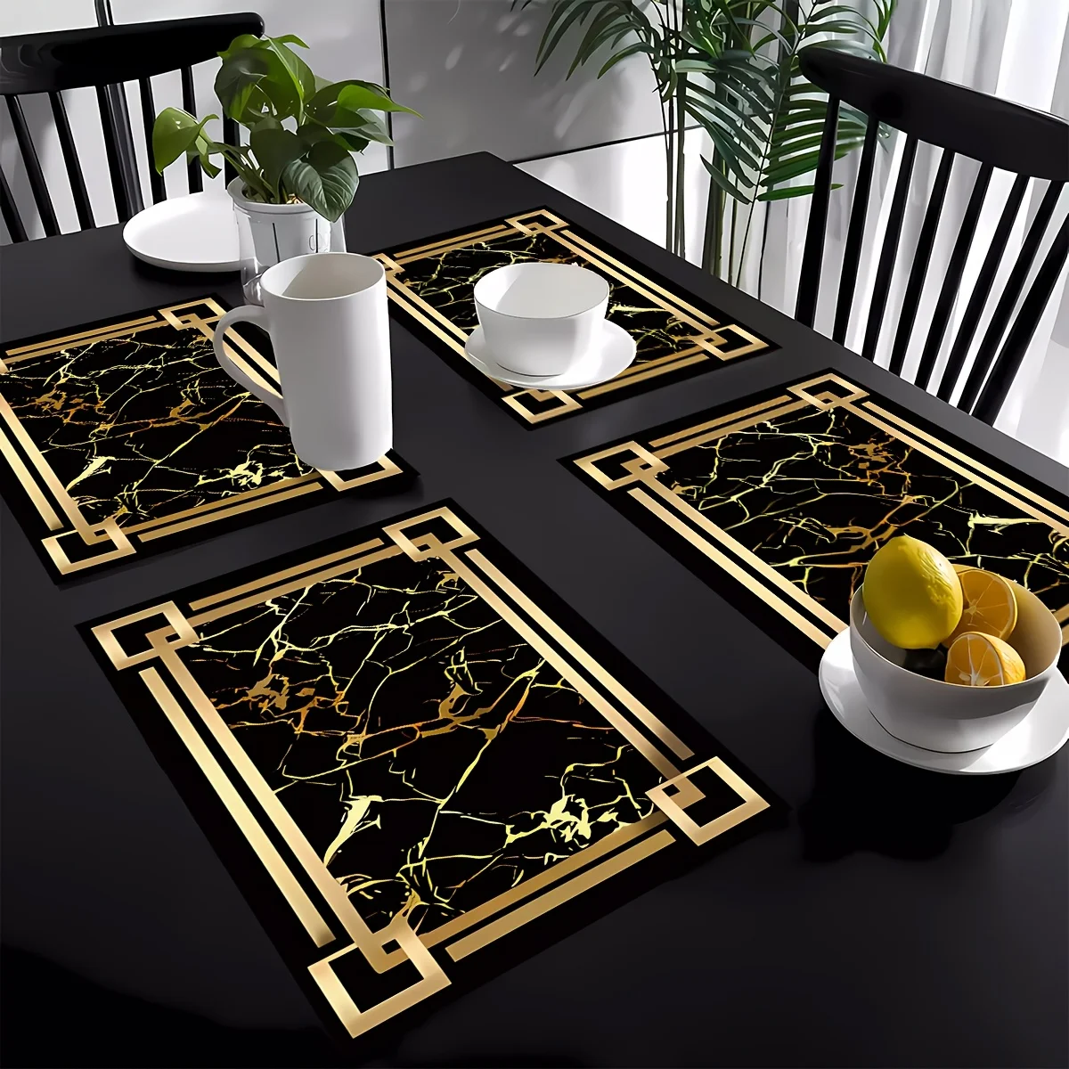 

VIKAMA 4/6/8/10PCS Light Luxury Marble Patterned Placemats Durable Kitchen Table Mats, Coasters Holiday Decorations Home Decor