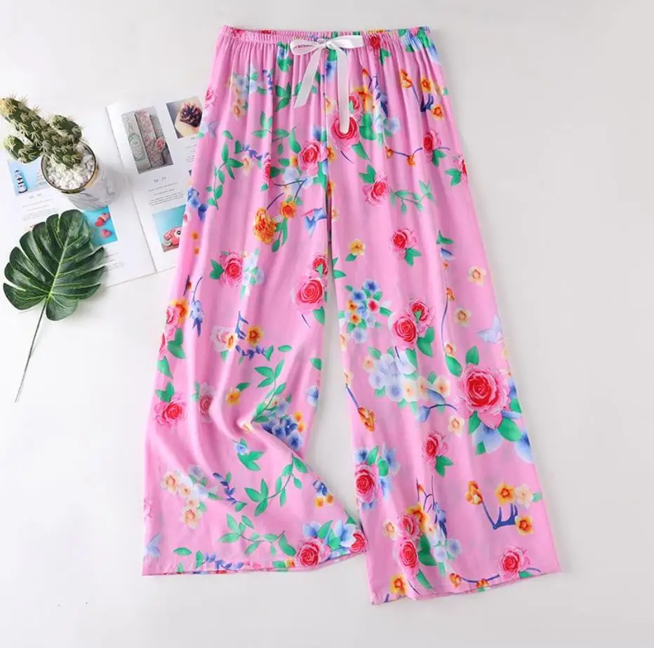 New Arrival Style Soft Pajamas Pants Cotton Sleep Bottoms Women Printed Spring Summer Cotton Home Pants Loose Large Trousers