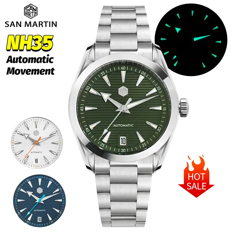 سان مارتن SN0113W V2 NH35 ساعة أوتوماتيكية للرجال هدية AR الياقوت مرآة مضيئة مقاوم للماء 38 مللي متر ساعات ميكانيكية فاخرة تاريخ #1