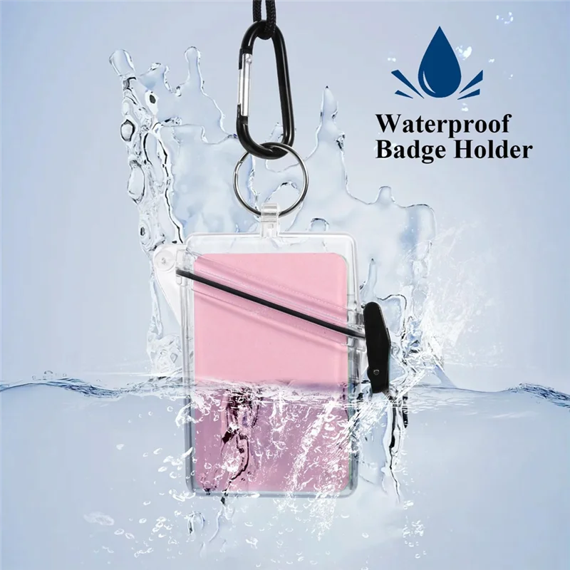 

Suitable 5 Pack Waterproof ID Badge Holder Case Clear Vertical ID Card Holder With Lanyard Carabiner And Keychain Locker Dry Box