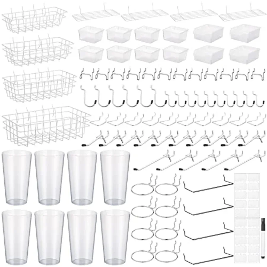

95-Piece Pegboard Accessories Set with Hooks Cups Wire Shelf Tissue Box Clothes Board for Garage Workshop Clear