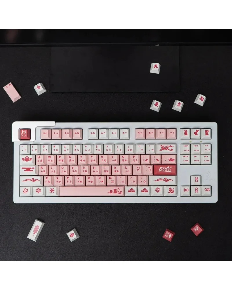 pastel pink and white two tone pbt keycaps set durable high quality for custom mechanical keyboards