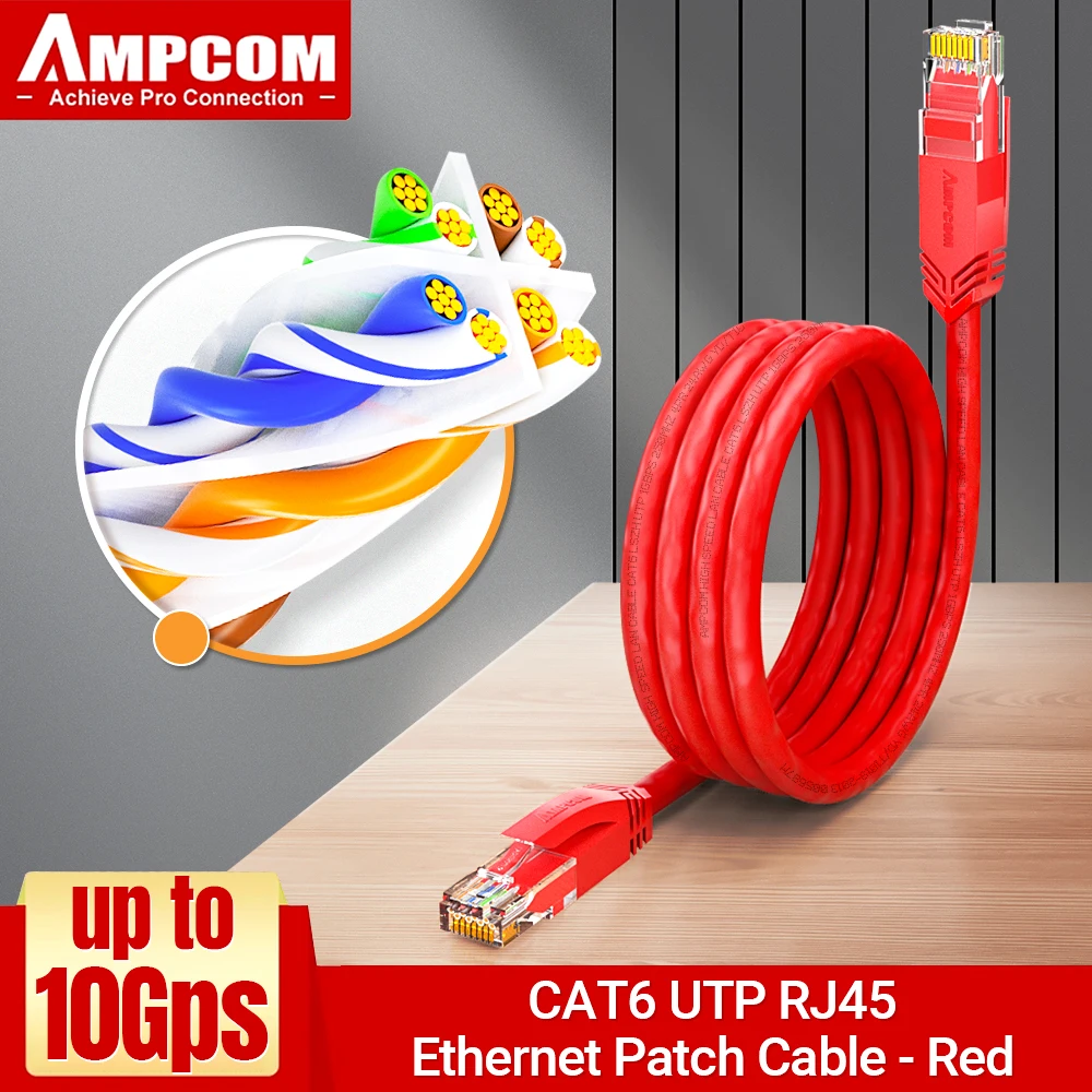 AMPCOM RJ45 Ethernet-kabel, Cat6 Lan-kabel (24AWG) UTP CAT 6 RJ 45 netwerkkabel patchsnoer voor desktopcomputers modemrouter