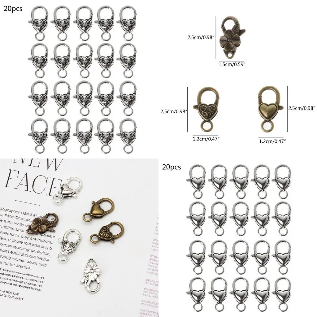 

J78F 20 Pcs Vintage Lobster Clasps Keyrings Flower Chains Rings Holder Trigger Hooks Jewelry Making Findings