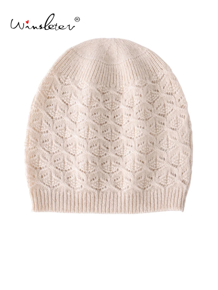 Winsleter-100%Cashmere Elegant Knit Hat, Cable Stitch, Unisex Korean Versatile Riding Windproof Warm Cap, 2026 Autumn A68045CC