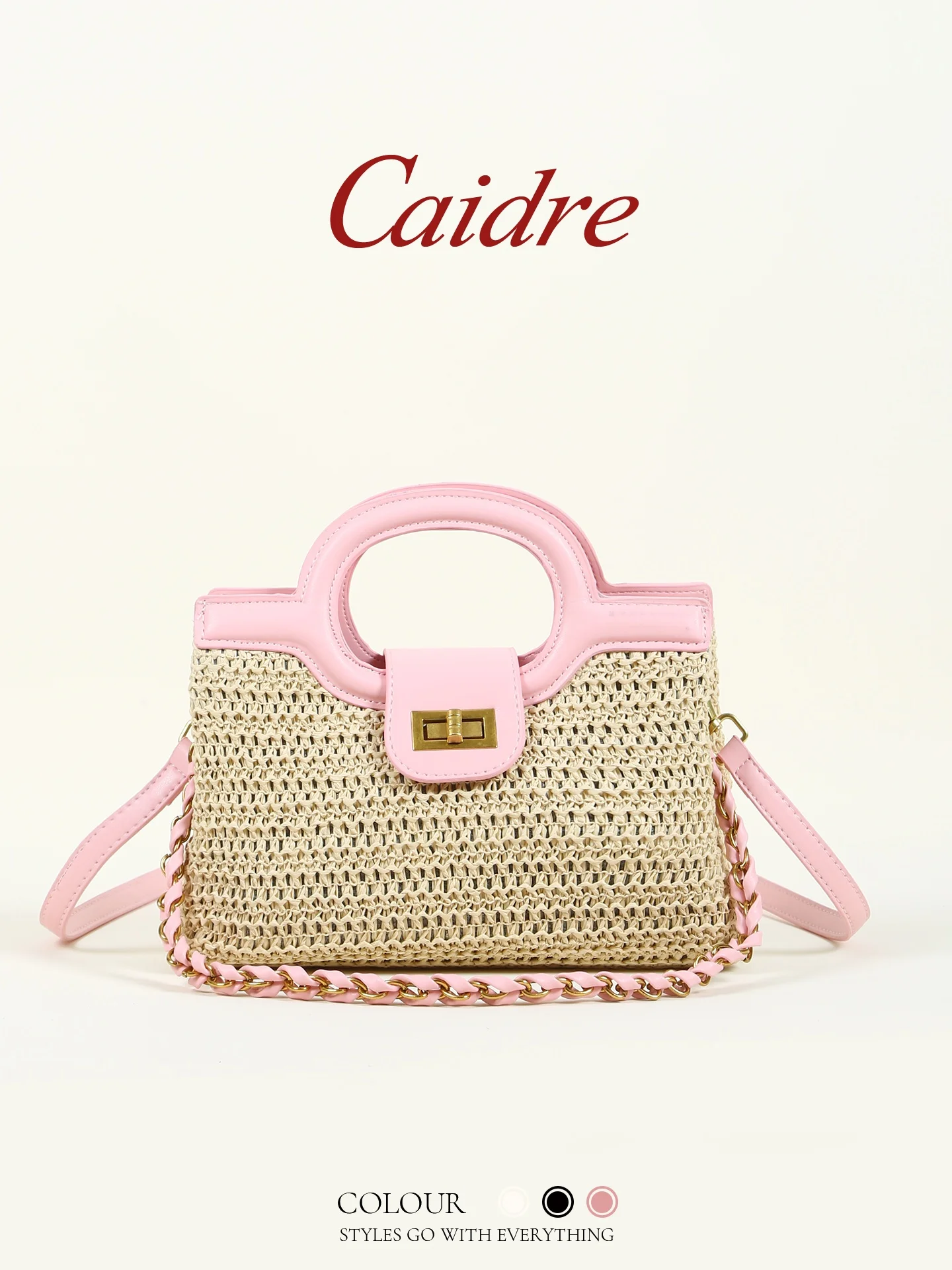 

Caidre Pink Weaved Tote Bag Women's Shoulder Crossbody Bag Casual Style Soft Handle Medium Square Bag Lock Buckle Closure