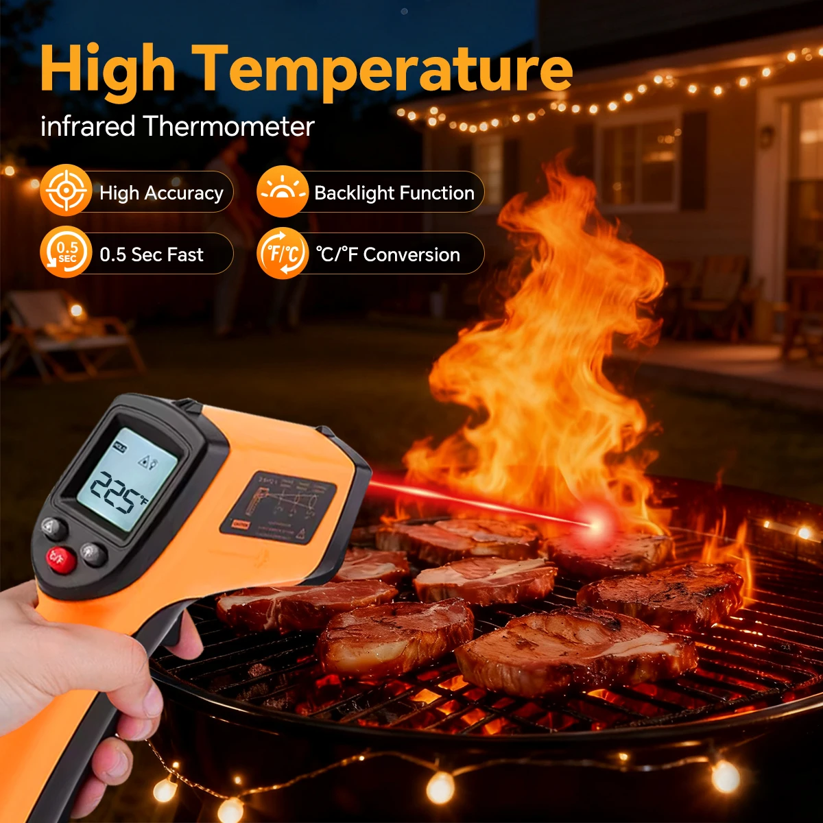 Infrarot-Thermometer-Pistole -50 bis 400 ° C, Digitales Laser-Temperaturmessgerät zum Kochen, Grillen und zur Prüfung von Grillplattenoberflächen – Detail 1