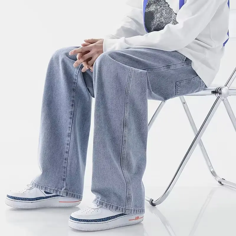 Jean Baggy Décontracté à Jambes Larges pour Homme, Pantalon en Denim Droit, Classique, Solide, Fait Main, FjCargo