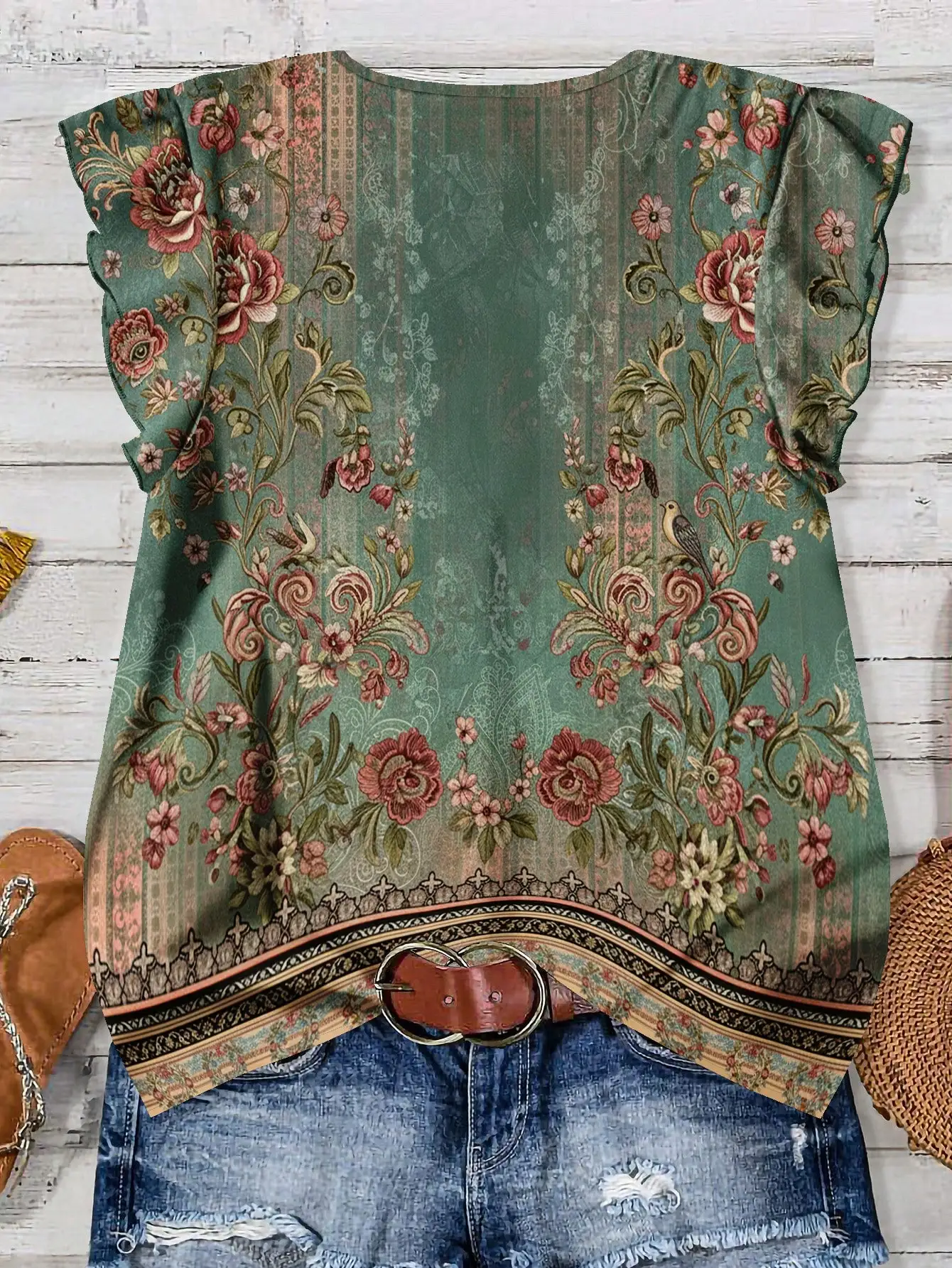 

Женская блузка больших размеров с V-образным вырезом и цветочным принтом, свободная, летняя, повседневная, для отпуска