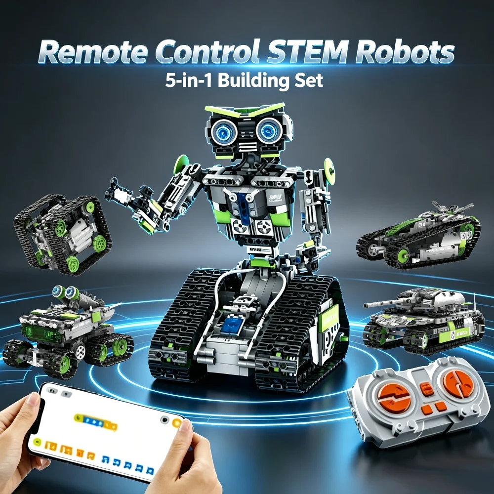 

Robot Building Blocks Set with Remote Control Programmable STEM Tech Robotic Figure Model Kit Educational Assembly Puzzle Toy