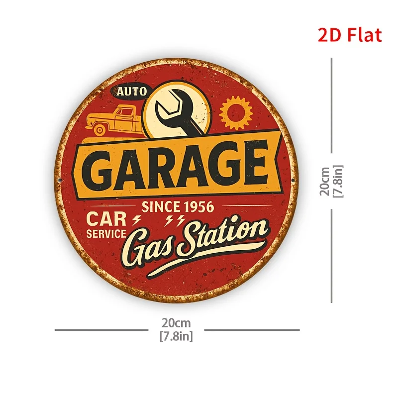 2D Flat - 1pc 8 X 8 Inches (20 X 20 Cm) Automatic Garage - Gas Station Sign Wall Decoration, Metal Sign, Vintage Aluminum Sign,