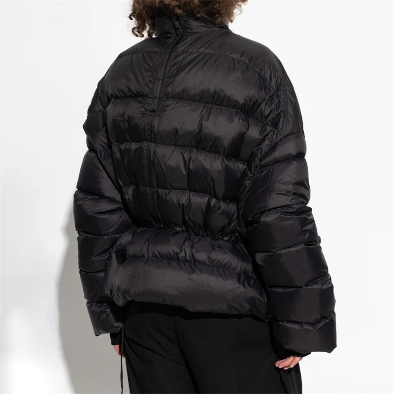 Women's jacket 2025 Winter lace up loose couple style high neck down jacket White duck down filled warm thick coat down coats