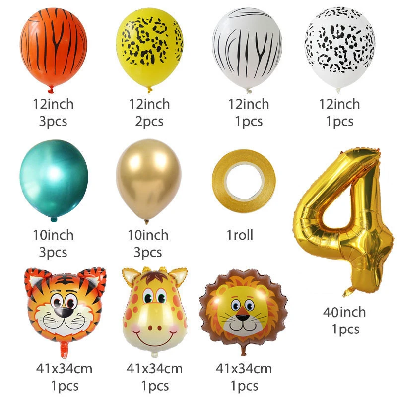 Baby Verjaardag Decoratie Ballonnen Set Dier Themafeest Aap Leeuw Tijger Koe Parti Latex Aluminium Film Digitale Ballon Decor