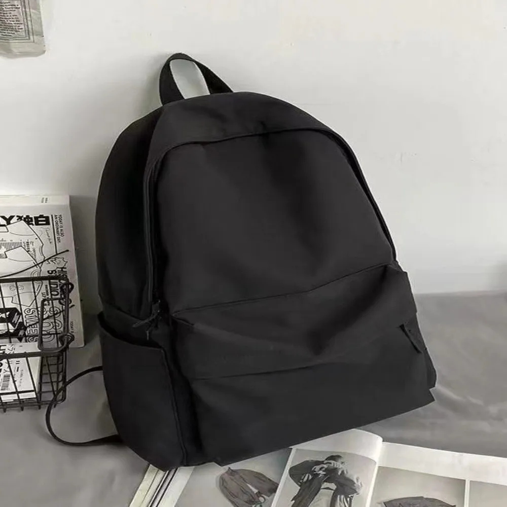 Durable Large Capacity Student Backpack Nylon Casual School Bag Solid Color Adjustable Straps Travel Bag Daily Use