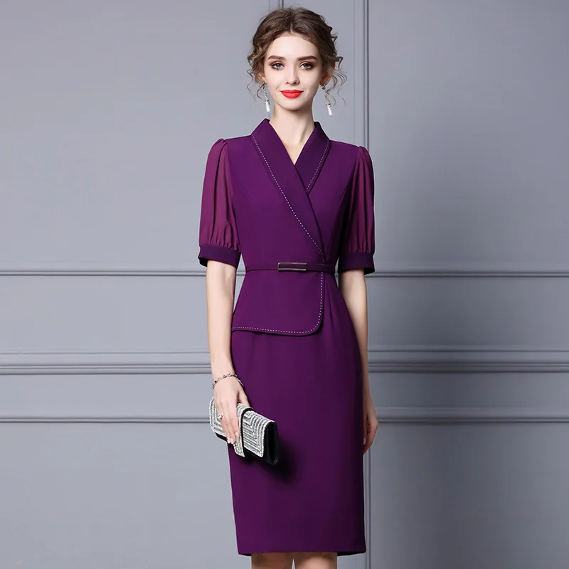 

Wine Red Dress Woman summer 2022 new high-end mature temperament belt slimming below the knee dresses