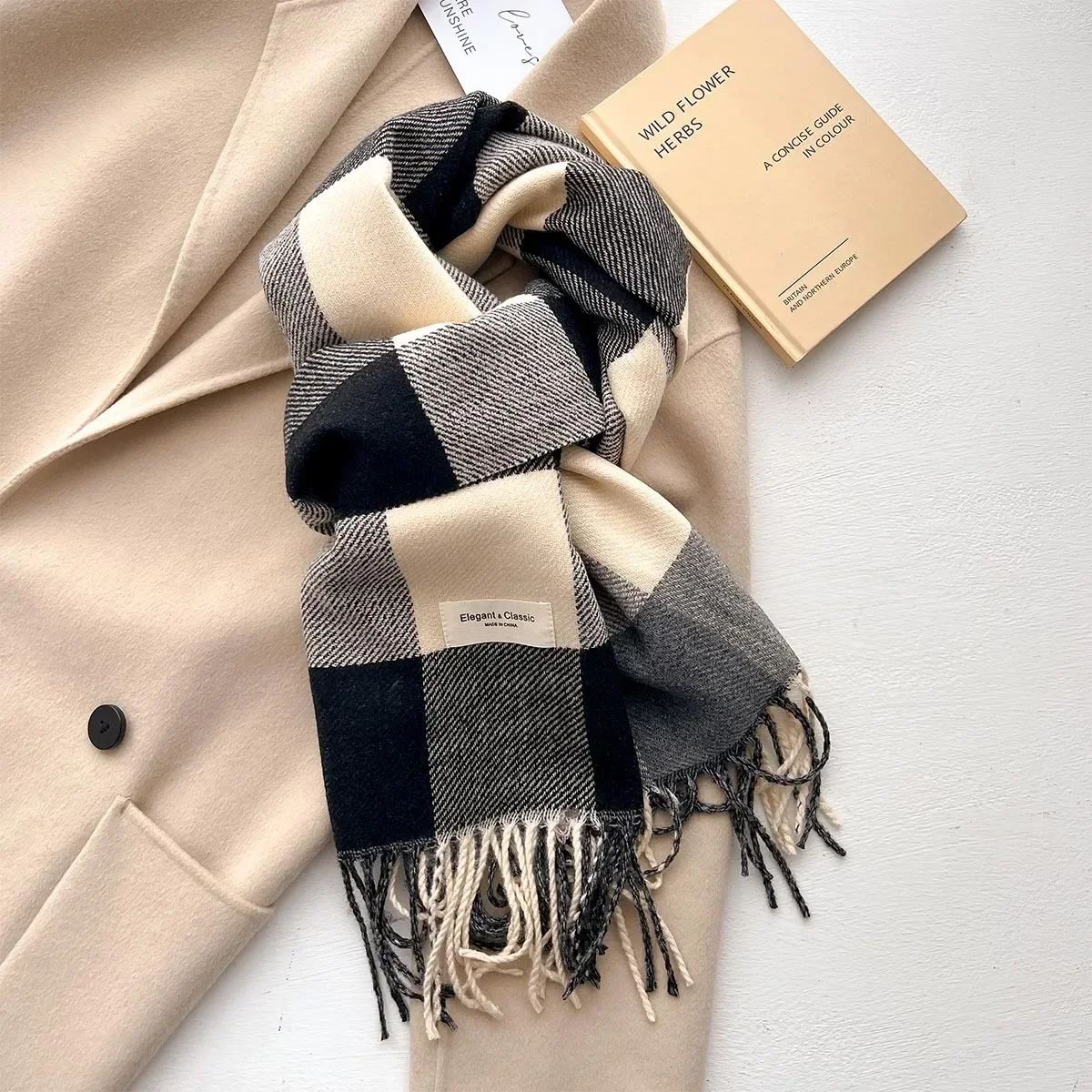 New Fashion Winter Plaid Cashmere Like Scarf Women Men Keep Warm Neckerchief Pashmina Shawl Wraps Thick Blanket Bufanda